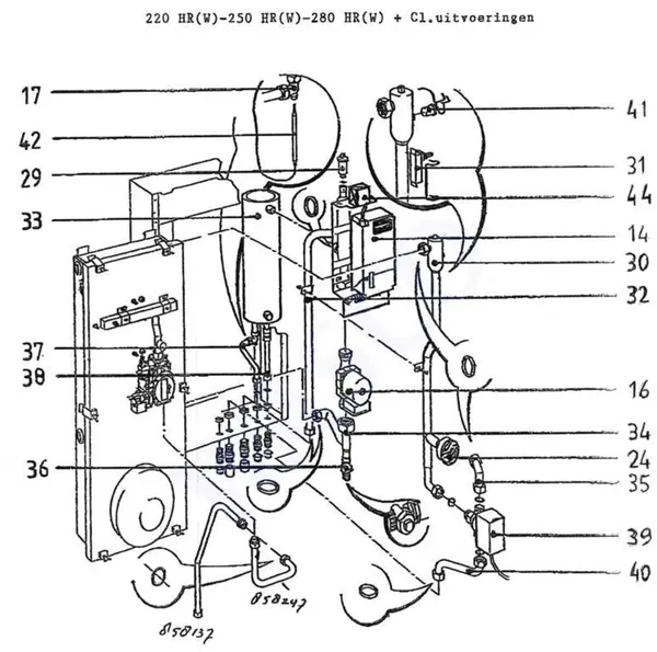 Exploded view Intergas Comfortline 280 HRW: Leiding automaat boiler pomp