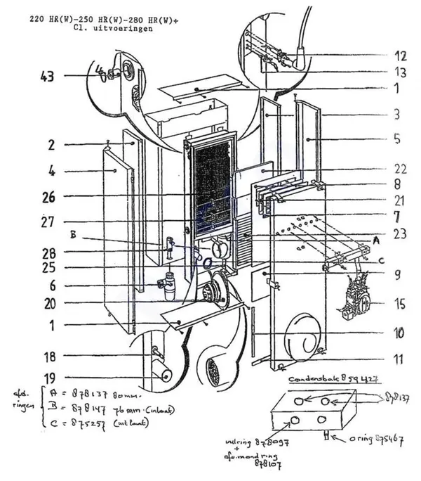 Exploded view Intergas Comfortline 280 HRW-CL: Burner gas valve fan