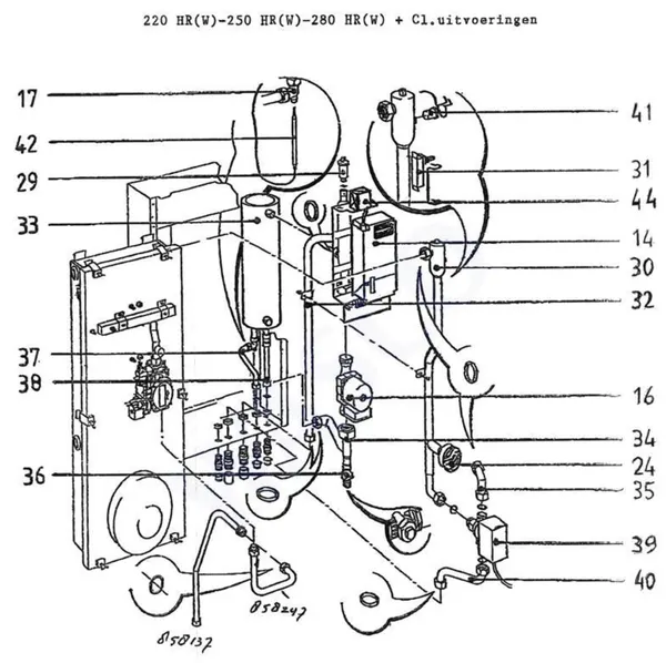 Exploded view Intergas Comfortline 280 HRW-CL: Pipe control unit boiler pump