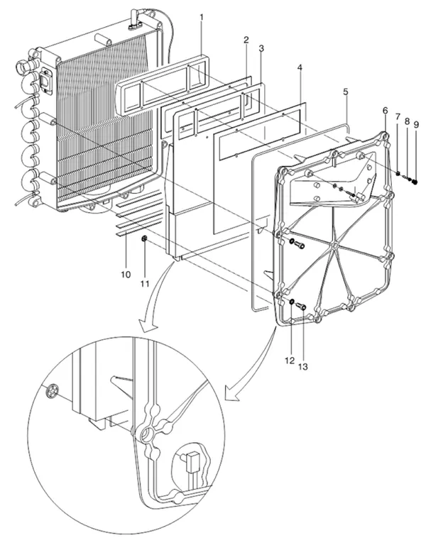 Exploded view Intergas Kompakt Solo HRE 12: Branderunit voorplaat with inbusbout en
