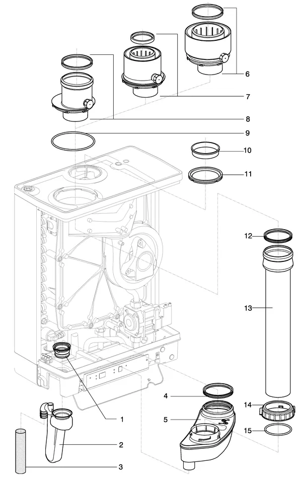 Exploded view Intergas Kompakt Solo HRE 18: Rookgas condensafvoer