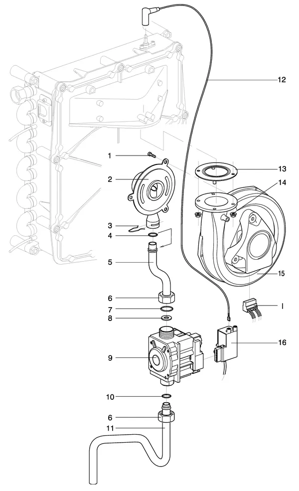 Exploded view Intergas Kompakt Solo HRE 30: Gasstraat fan with losse venturi