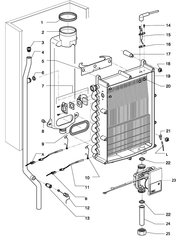 Exploded view Intergas Kompakt Solo HR 12 A: Warmtewisselaar rookgas waterzijdig vana
