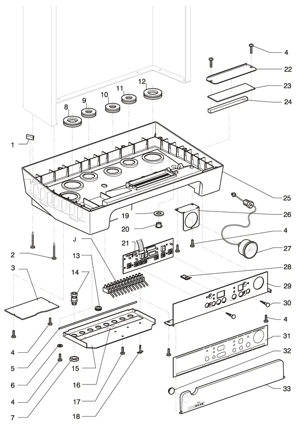 Exploded view Intergas Kombi Kompakt Tap HR 22: Onderbak tot 31 december 2015