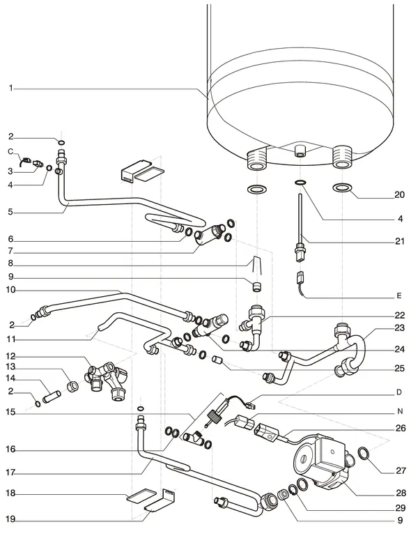Exploded view Intergas Prestige CW5: Waterzijdig