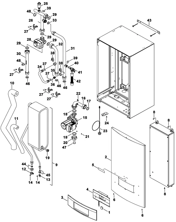 Exploded view Nefit (Bosch) A/W indoor unit 16.0 E: Hydraulische blok