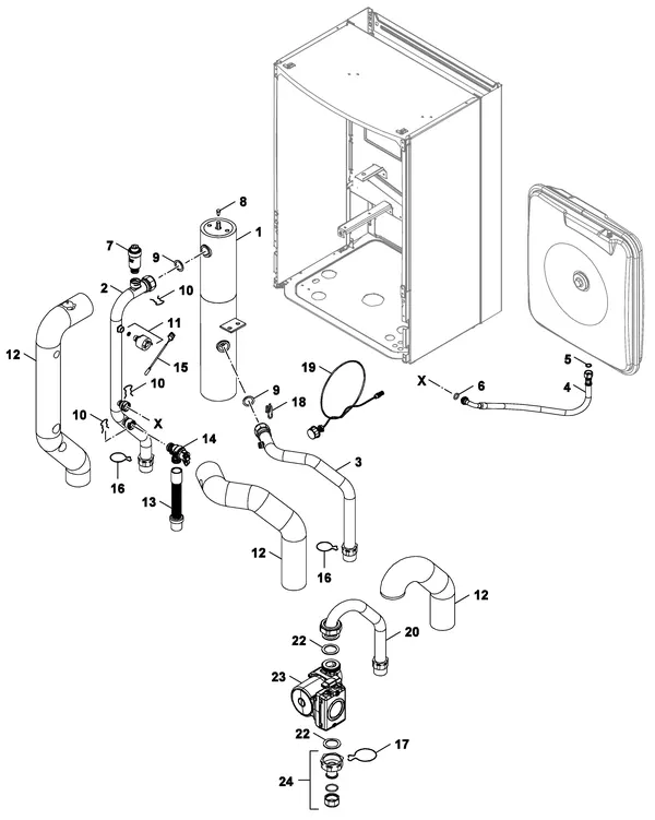 Exploded view Nefit (Bosch) Monoblock IDU 5-9 E: Pomp pipes