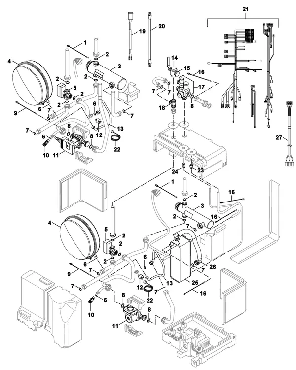 Exploded view Nefit (Bosch) IDU Split 8-15 T: Ketelblok