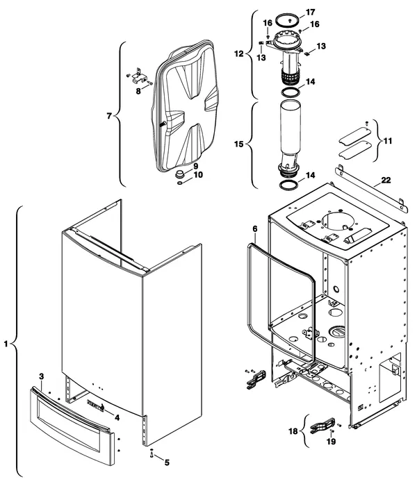 Exploded view Nefit (Bosch) BaseLine HRC24 CW3: Casing