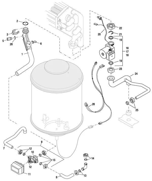 Exploded view Nefit (Bosch) EcomLine Classic HRC 30H: Pomp leidingen