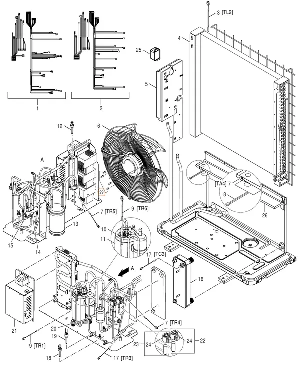 Exploded view Nefit (Bosch) Monoblock ODU 9 S: Internal components