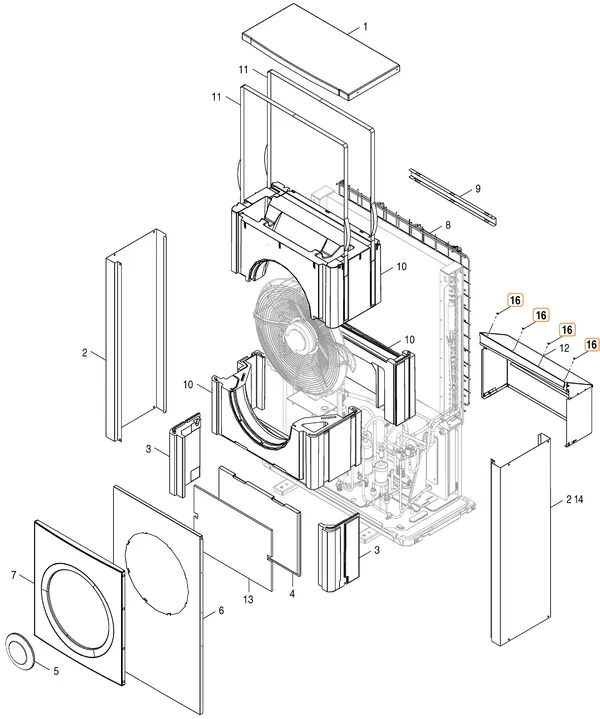 Exploded view Nefit (Bosch) Monoblock ODU 9 S: Casing