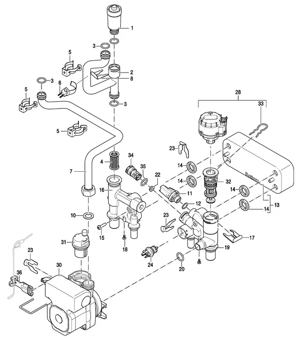 Exploded view Nefit (Bosch) ProLine NxT HRC 24 CW4: Pomp leidingen