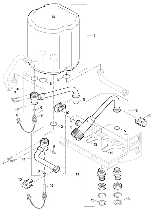 Exploded view Nefit (Bosch) SmartLine HR 24 STD: Water side
