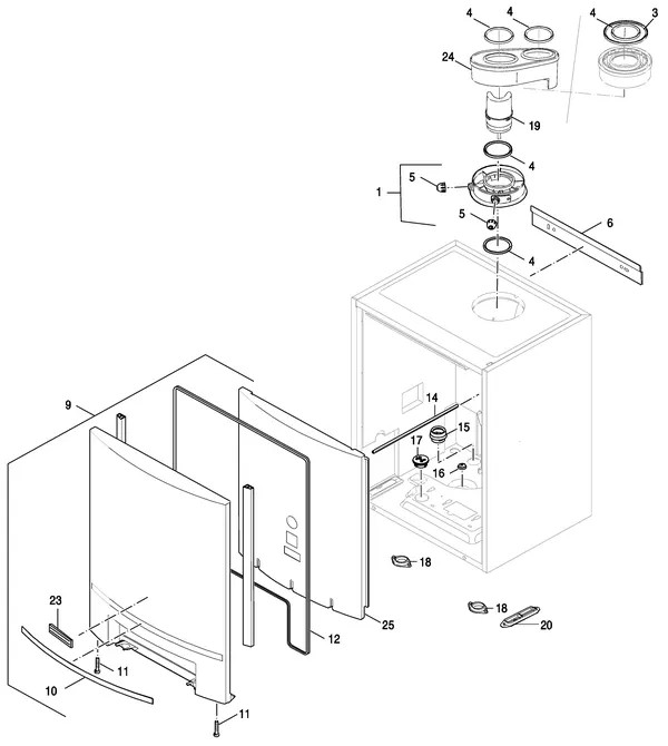 Exploded view Nefit (Bosch) TopLine Aquapower+ HRC 25 CW6 II: Mantel