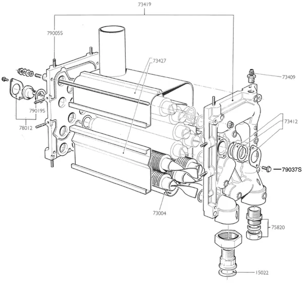 Exploded view Nefit (Bosch) Turbo 80 T21: Heat exchanger