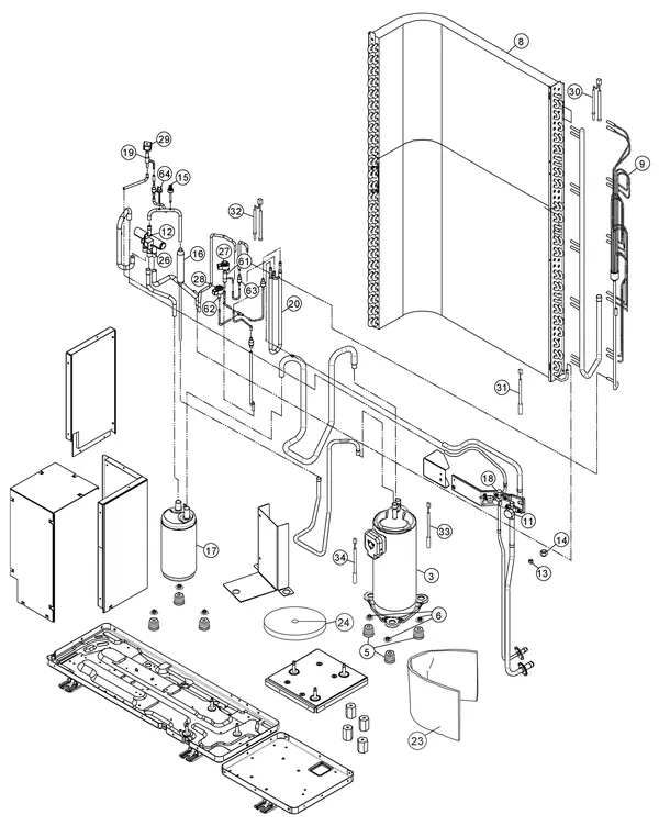 Exploded view Panasonic WH-UQ12HE8: Outdoor unit
