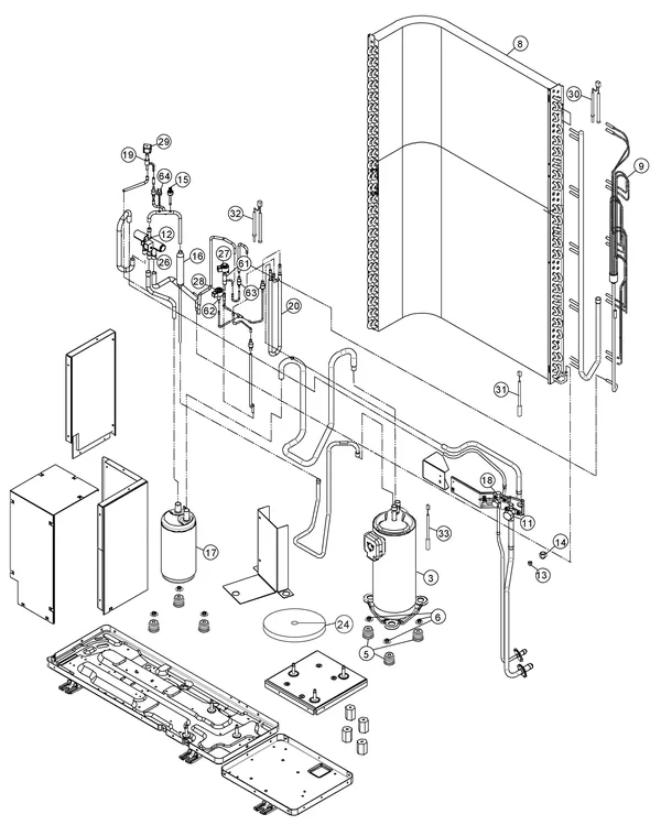 Exploded view Panasonic WH-UQ16HE8: Outdoor unit