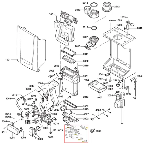 Exploded view Remeha Tzerra Plus M 24C Combi CW3: Overview