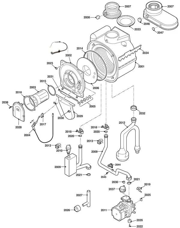 Exploded view Remeha Avanta 35C Combi-CW5: Internal mechanism