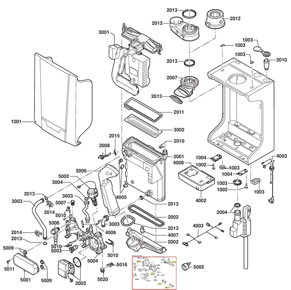 Exploded view Remeha Tzerra Plus M 39C Combi CW5: Overview