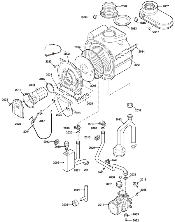 Exploded view Remeha Avanta 24C Combi CW3: Binnenwerk
