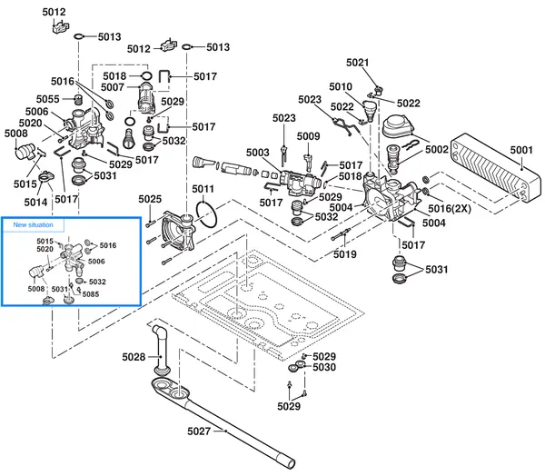 Exploded view Remeha Calenta 40C Combi CW5: Aansluitblok siphon