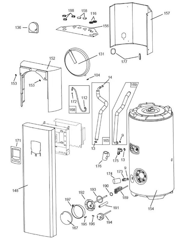 Exploded view Remeha Loria Solo / Duo: Duo binnendeel groep