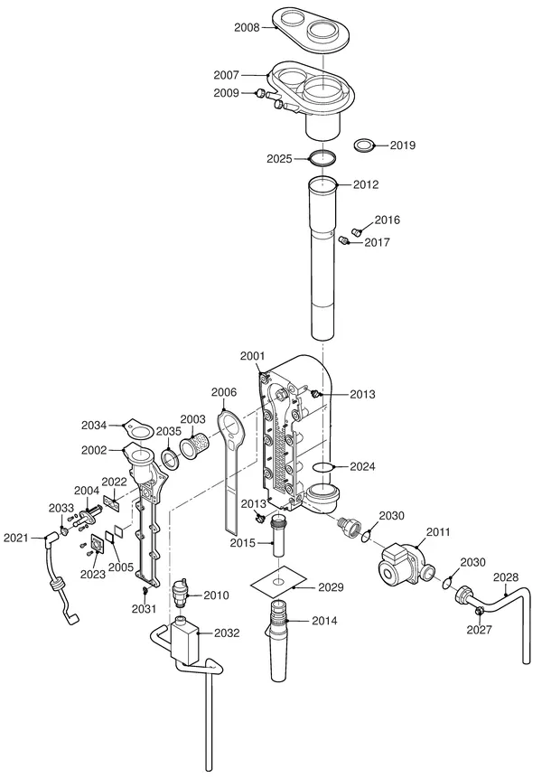 Exploded view Remeha Quinta 10 Solo: Wisselaar pump flue