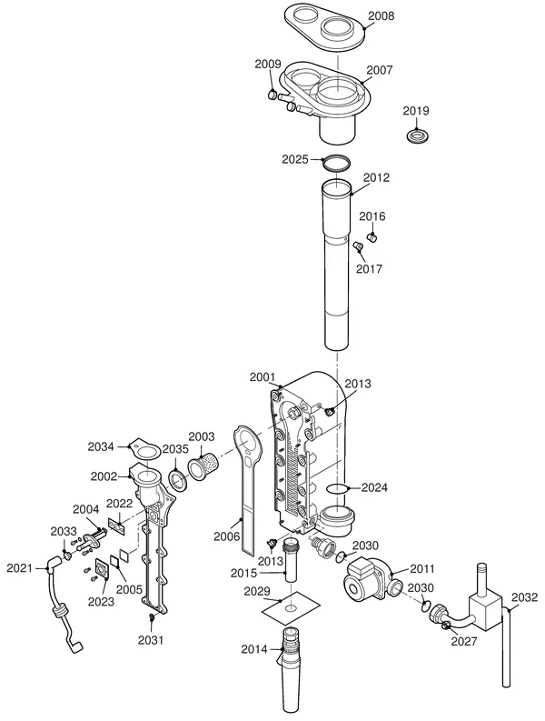 Exploded view Remeha Quinta 35 Combi: Binnenwerk