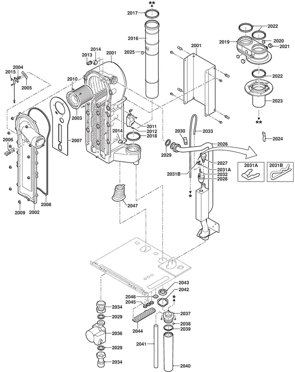 Exploded view Remeha Quinta Pro 45 Solo: Internal mechanism
