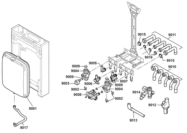 Exploded view Remeha Tzerra 24kW Combi: Montageframe