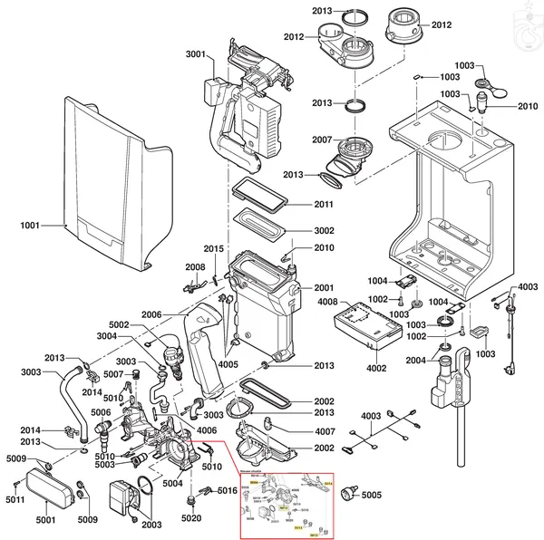 Exploded view Remeha Tzerra 24kW Combi: Overview