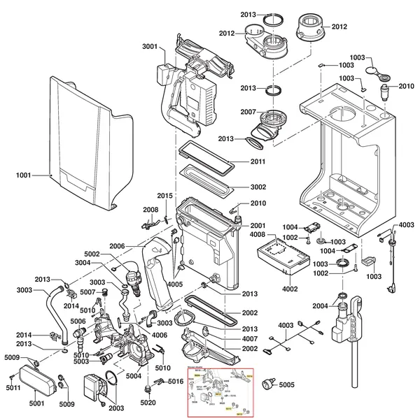 Exploded view Remeha Tzerra 39kW Combi: Overview