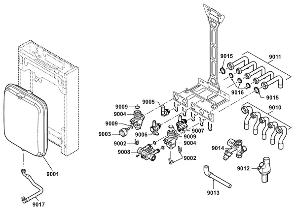 Exploded view Remeha Tzerra Plus M 28C Combi CW4: Montageframe