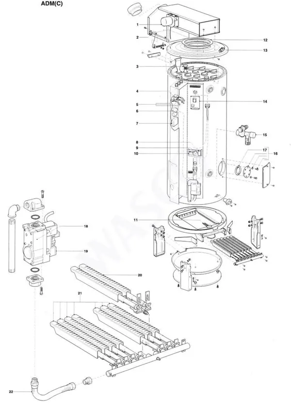 Exploded view A.O. Smith ADM(C) 115: Totaaloverzicht