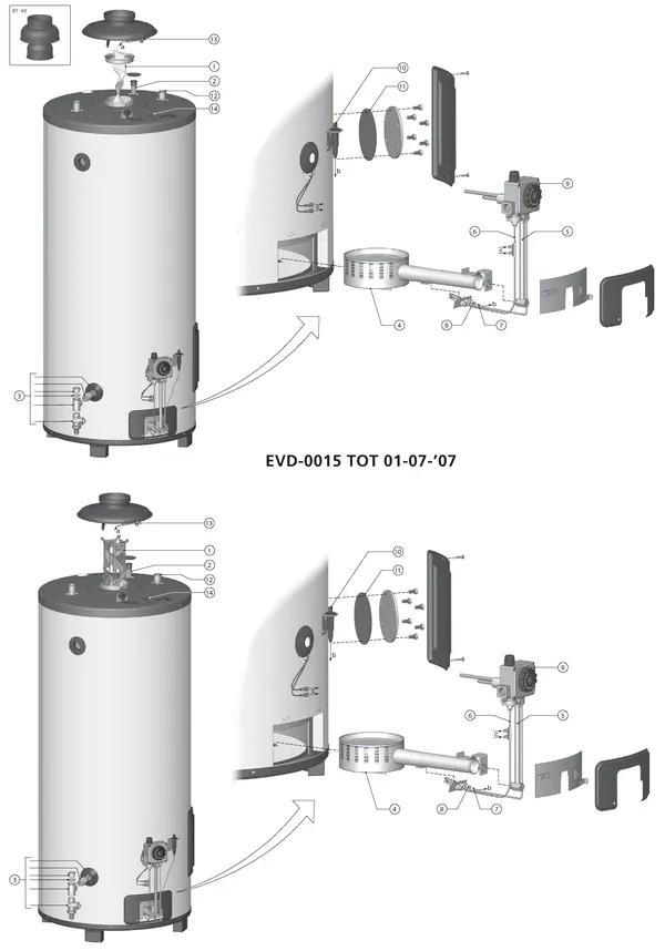 Exploded view A.O. Smith BT(T) 65: Overview