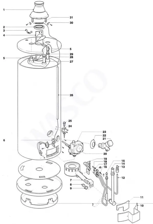Exploded view A.O. Smith EQ(B) 115: Totaaloverzicht