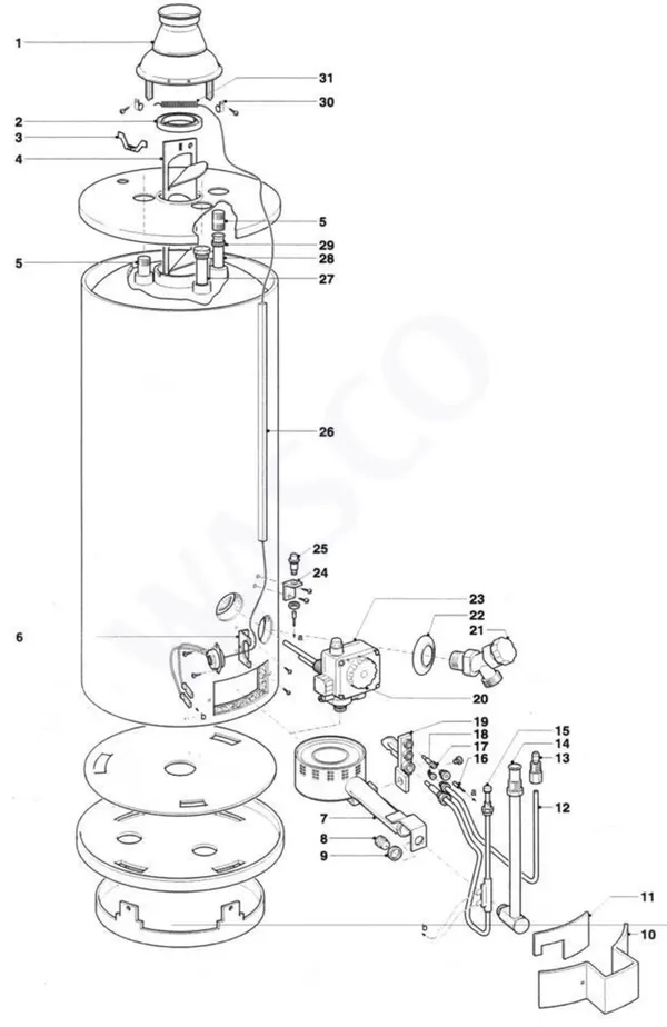 Exploded view A.O. Smith EQ(B) 155: Totaaloverzicht