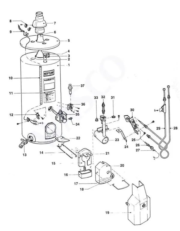 Exploded view A.O. Smith Tune 250: Overview