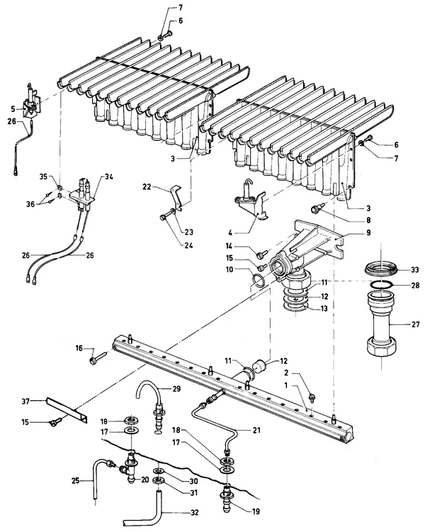 Exploded view Vaillant Combiketel Turbo CWK 24-12 E SO28: Brander