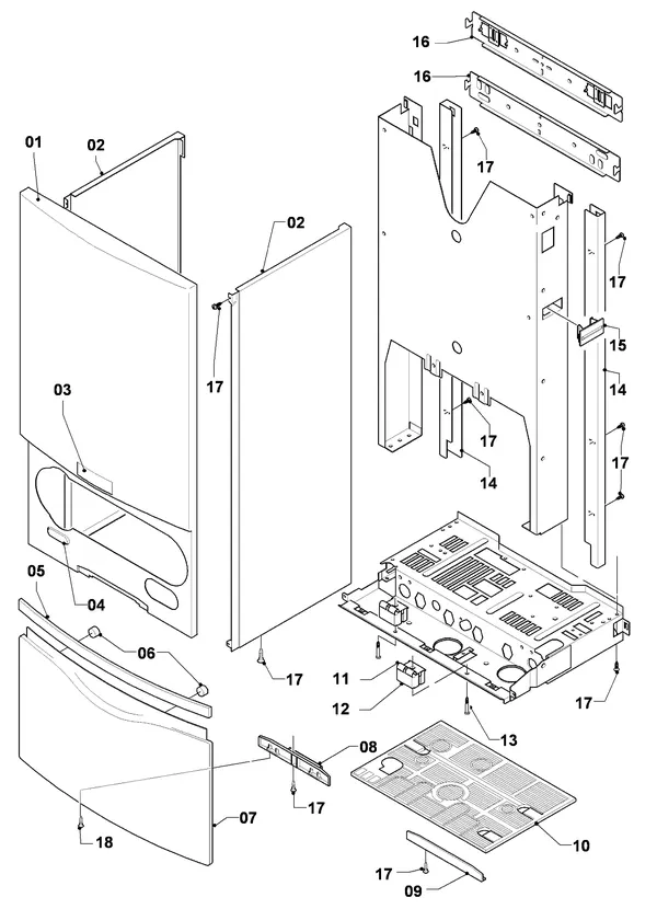 Exploded view Vaillant Combiketel Turbo CWK 245/4-5 R4: Manteldelen