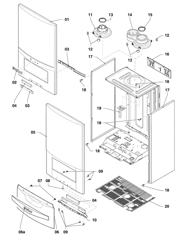 Exploded view Vaillant ecoTEC pro classic VHR CW3 5-3 R4: Manteldelen