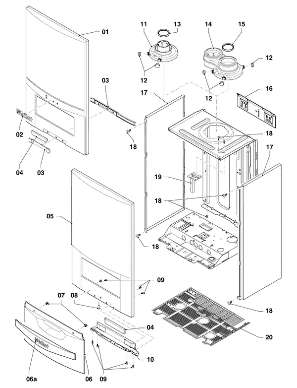 Exploded view Vaillant ecoTEC pro classic VHR CW4 5-3 EXP: Manteldelen