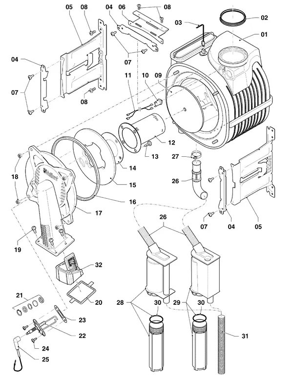 Exploded view Vaillant ecoTEC pro classic VHR CW5 5-3 OT R2: Brander warmtewisselaar