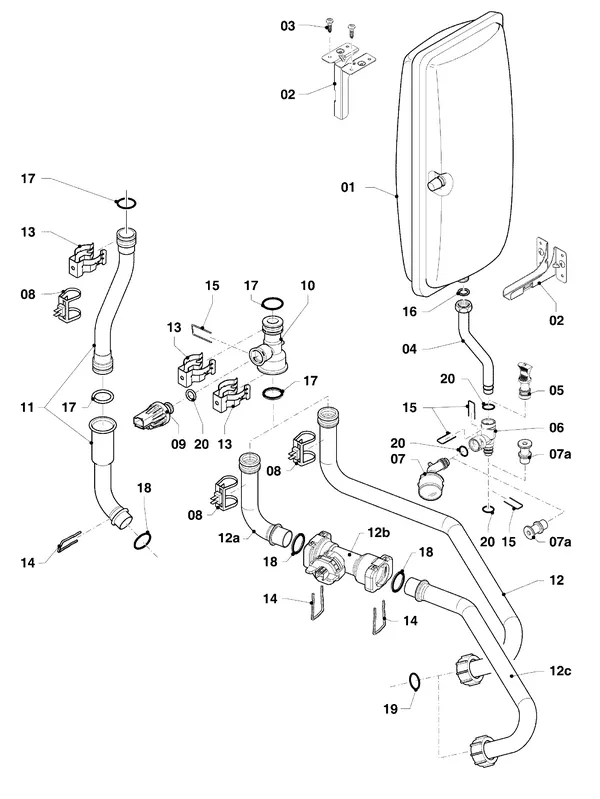 Exploded view Vaillant ecoTEC pro classic VHR CW5 5-3 OT R2: Hydraulische delen