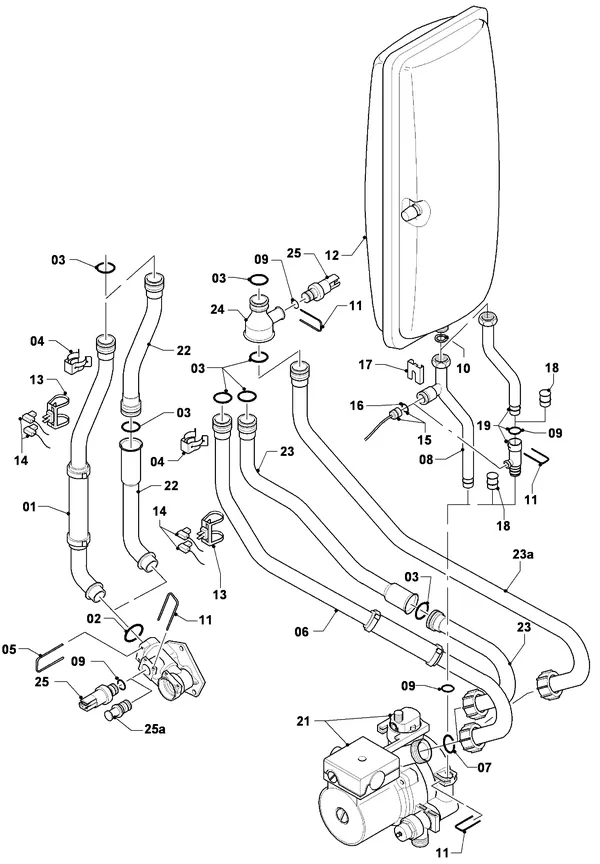 Exploded view Vaillant hrPRO CW 3/3: Connection pipes