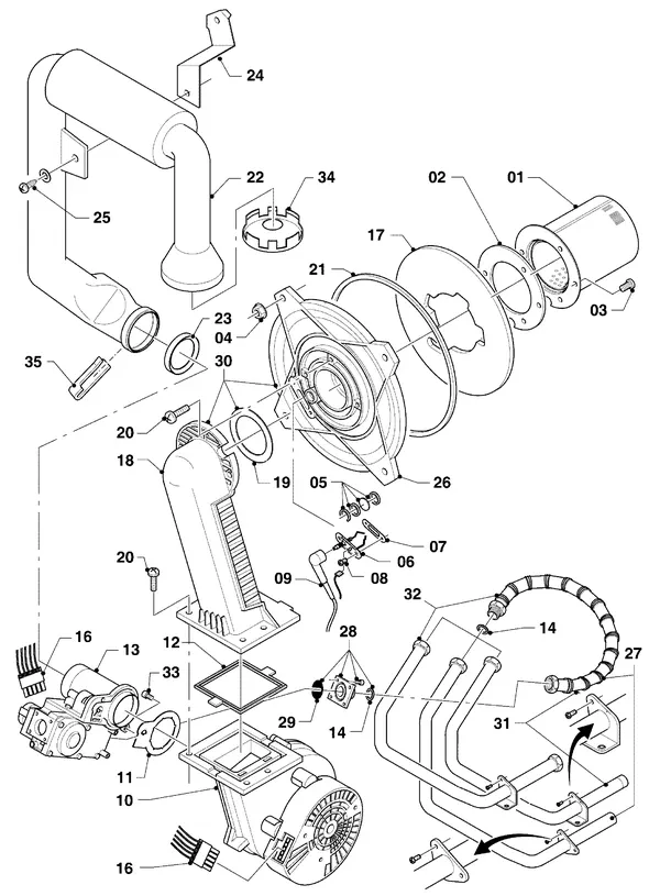 Exploded view Vaillant hrPRO CW 3/3: Gas valve and fan