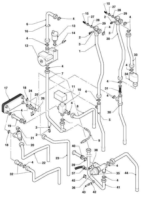 Exploded view Vaillant hrSOLIDE VHR 18-22 C: Waterzijdig