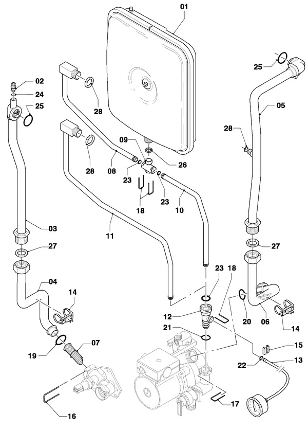 Exploded view Vaillant thermoCOMPACT VC 254/4-7: Connection pipes
